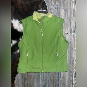L.L Bean green nylon fleece lined zippered vest size Petite medium EUC